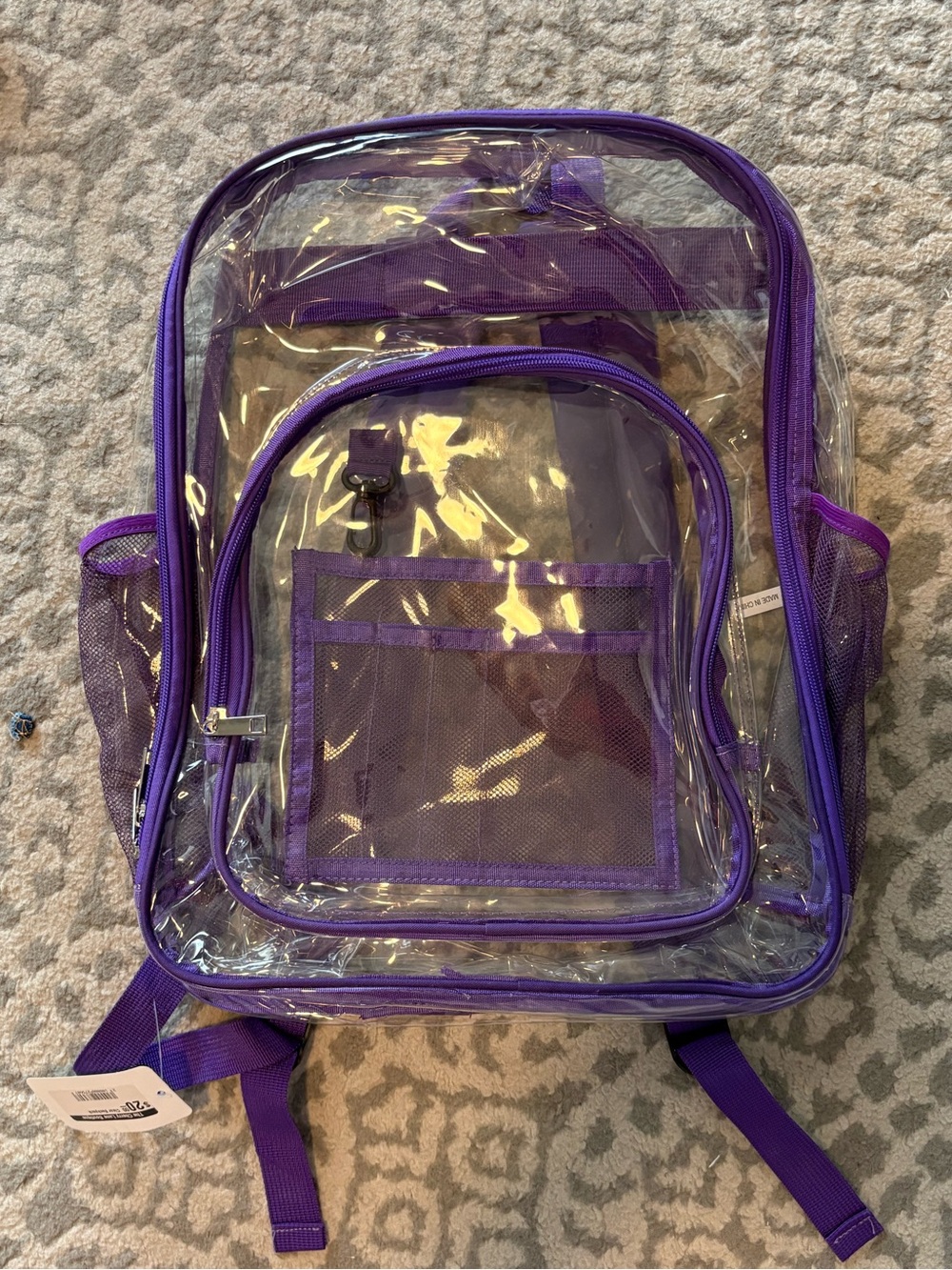 Clear Purple Backpack with Front Pocket